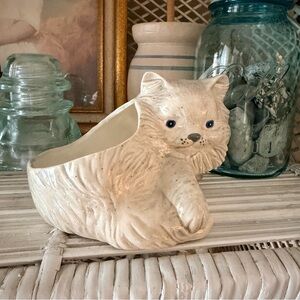 Vintage Fluffy Ceramic Cat Plant Holder